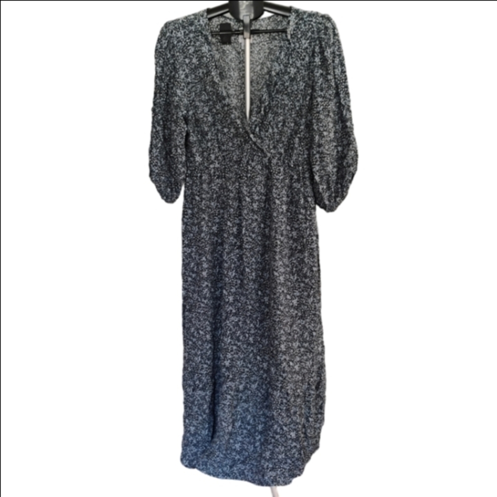 GAP Maternity 2X Blue Black and White Patterned Long Sleeve Maxi Dress